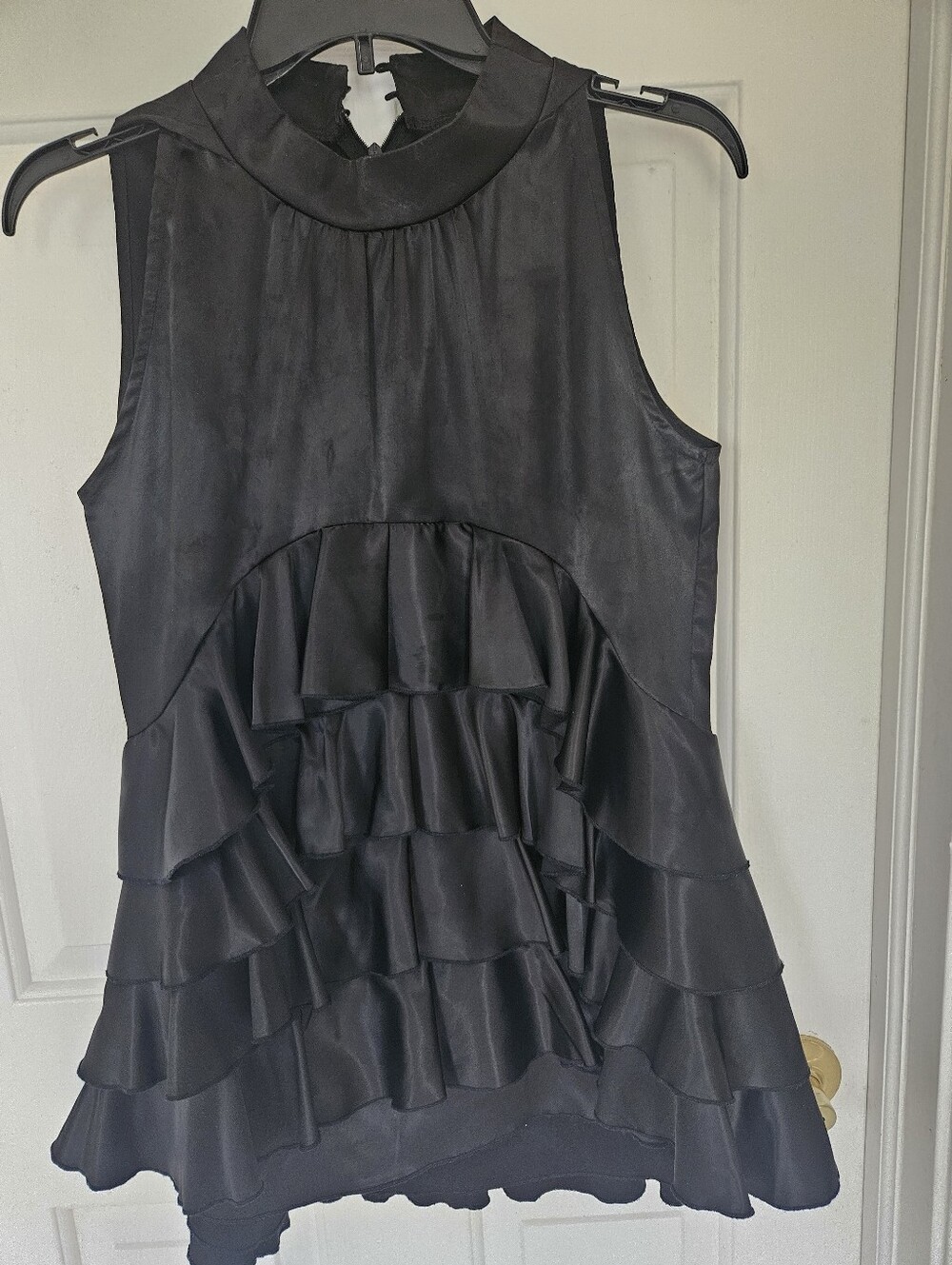 Black Tiered Ruffle Satin Shirt